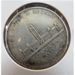 1939 Canadian King George Silver $1 Coin