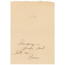 Prince Handwritten Signed Note