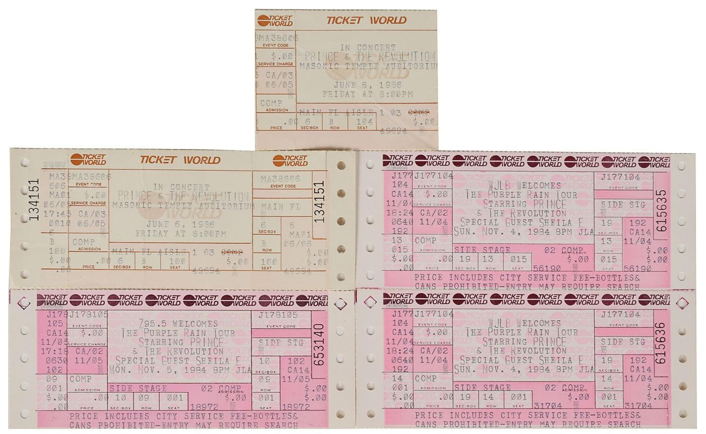 Prince 1984 and 1986 Detroit Concert Tickets, Sweatshirt, and Live