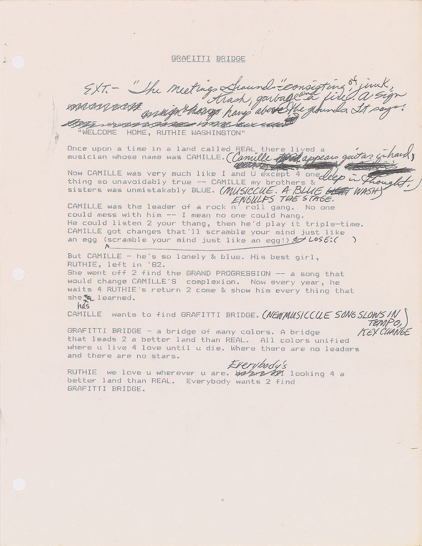 Prince Graffiti Bridge Script with Handwritten Notes