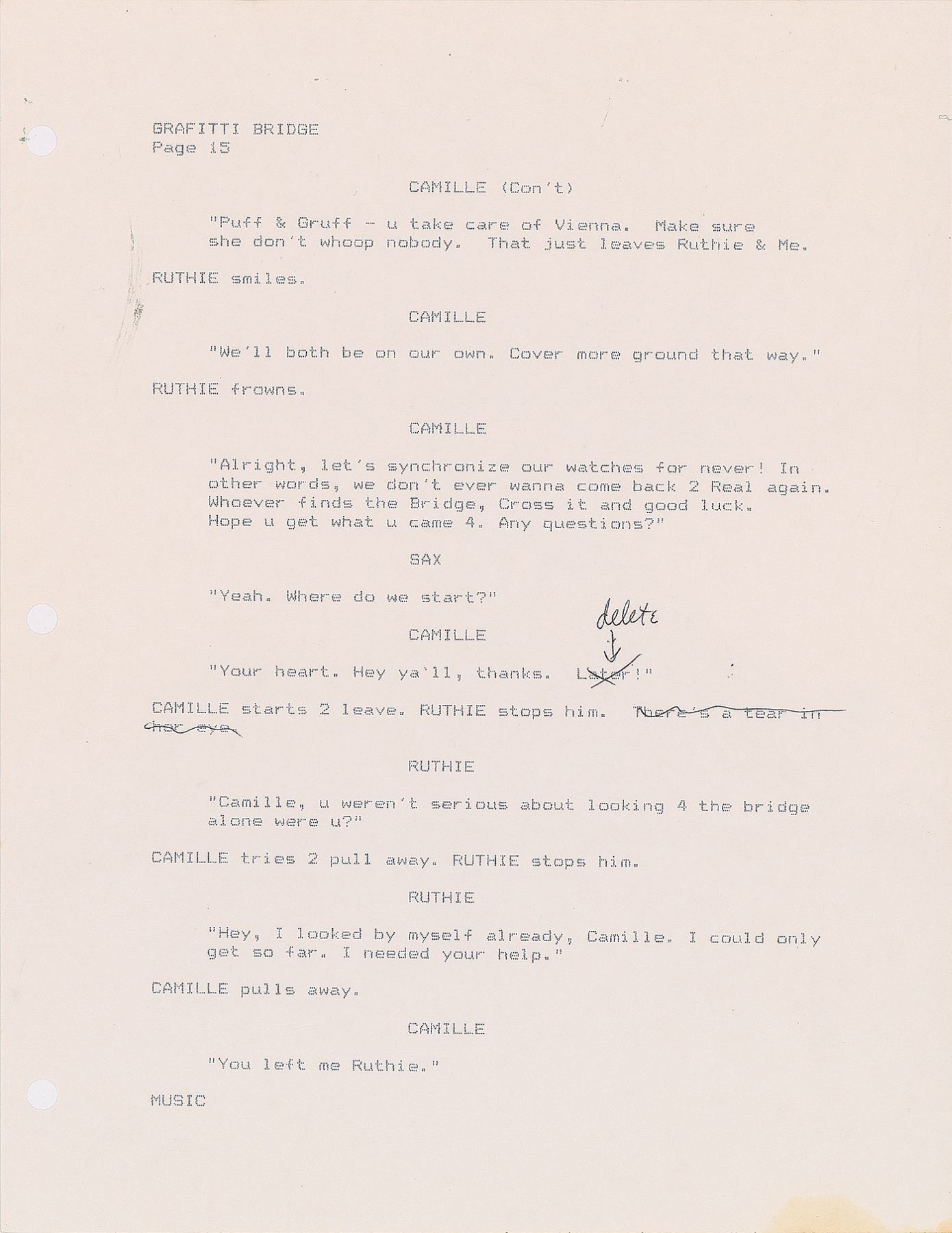 Prince Graffiti Bridge Script with Handwritten Notes