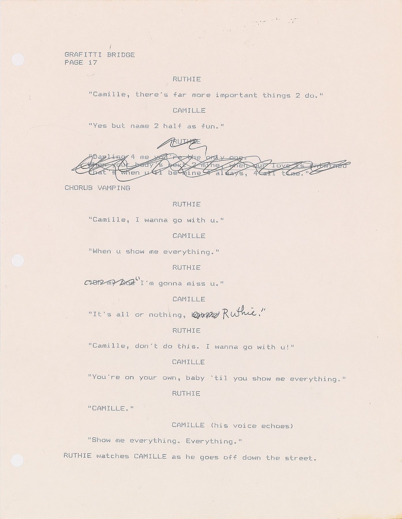 Prince Graffiti Bridge Script with Handwritten Notes
