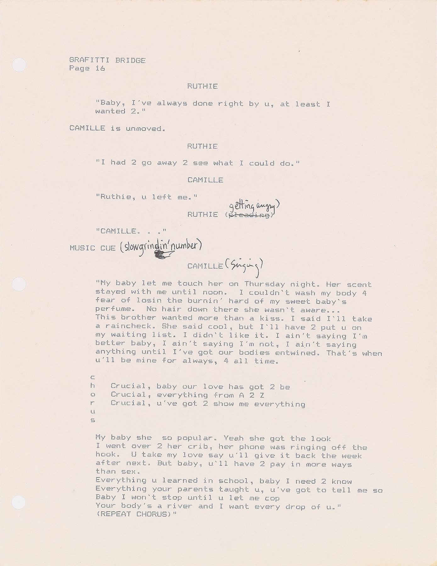 Prince Graffiti Bridge Script with Handwritten Notes