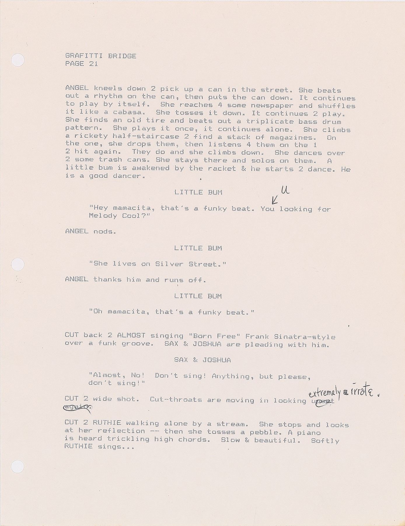 Prince Graffiti Bridge Script with Handwritten Notes