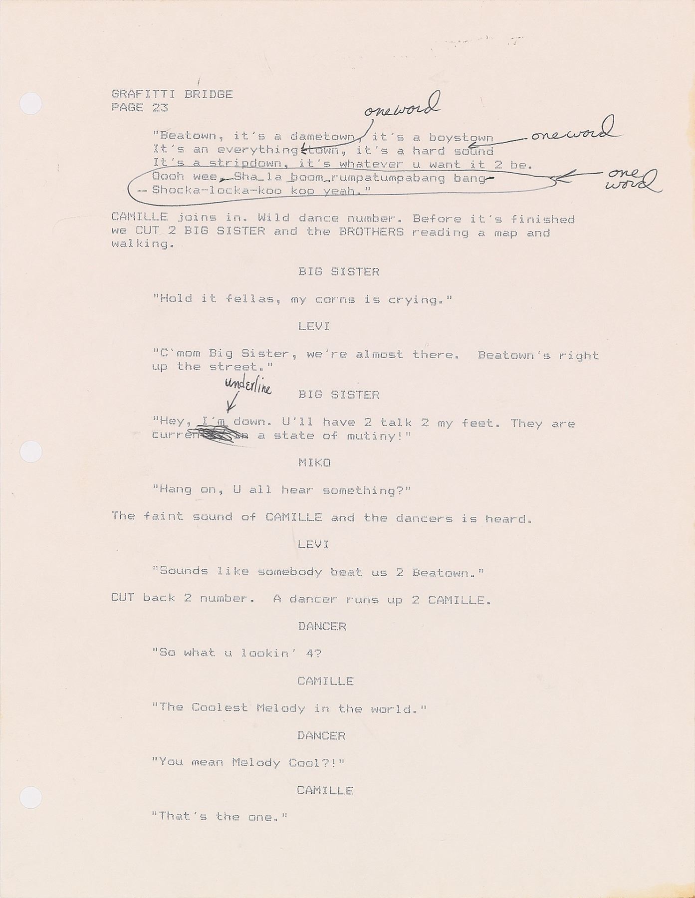 Prince Graffiti Bridge Script with Handwritten Notes