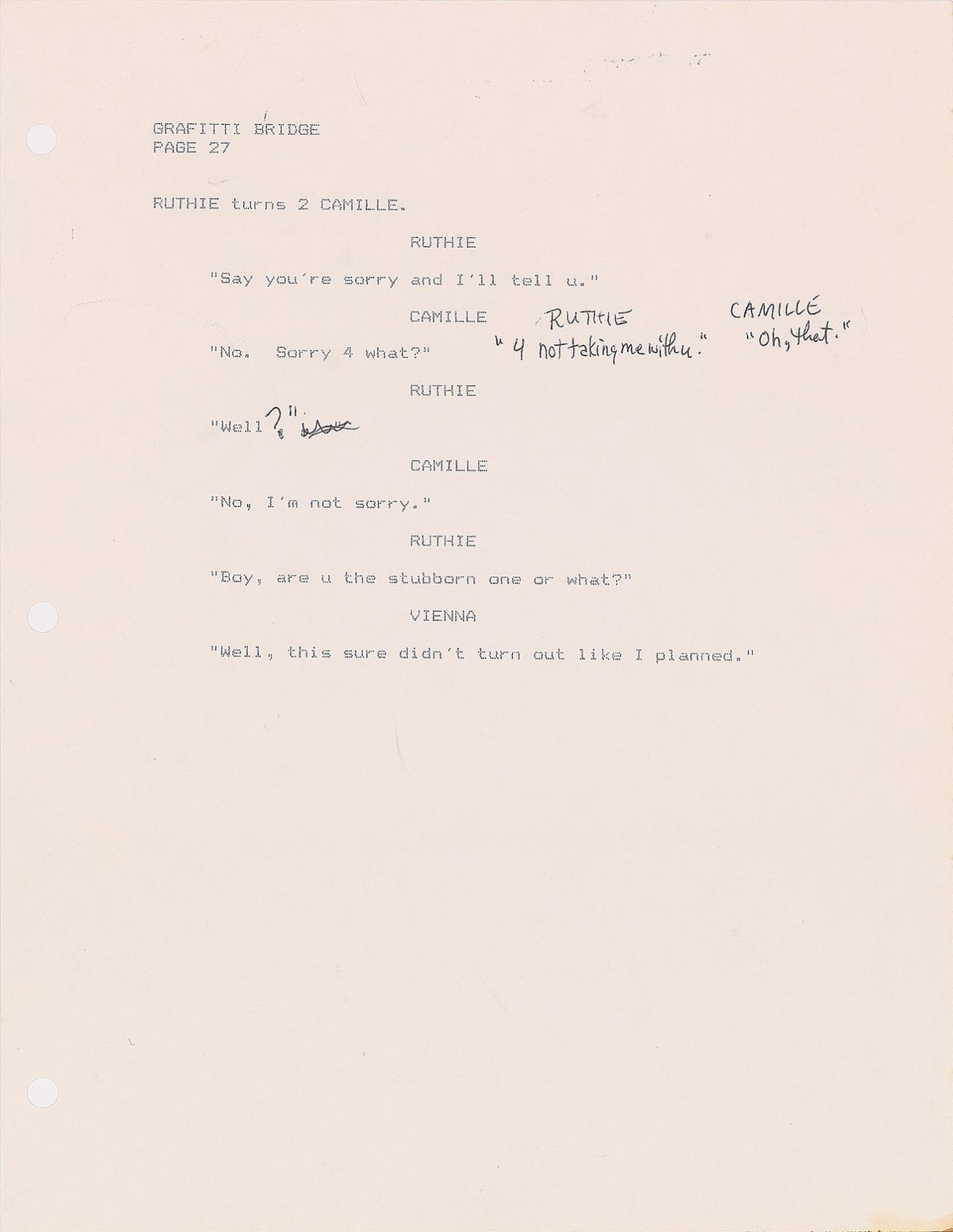 Prince Graffiti Bridge Script with Handwritten Notes