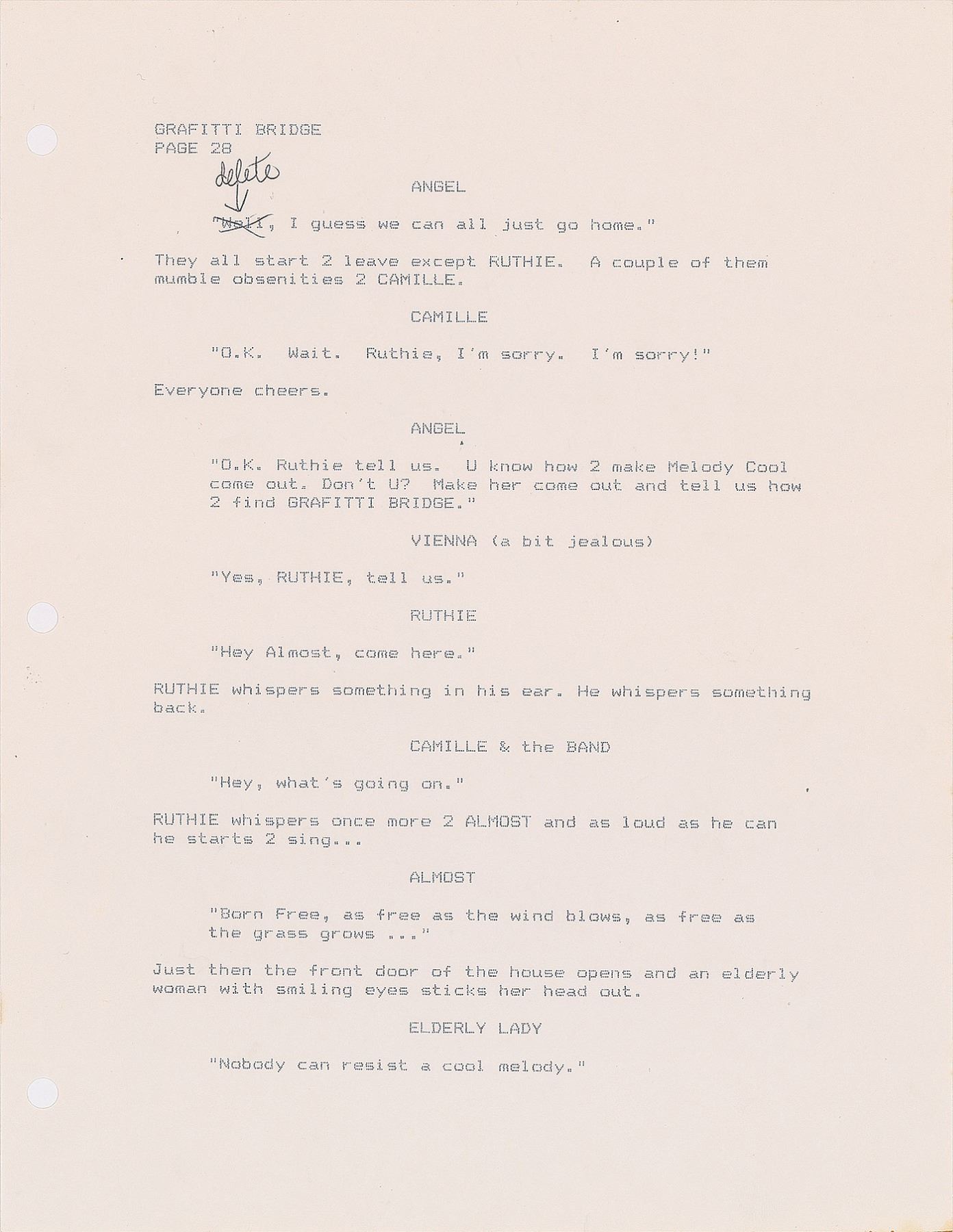 Prince Graffiti Bridge Script with Handwritten Notes