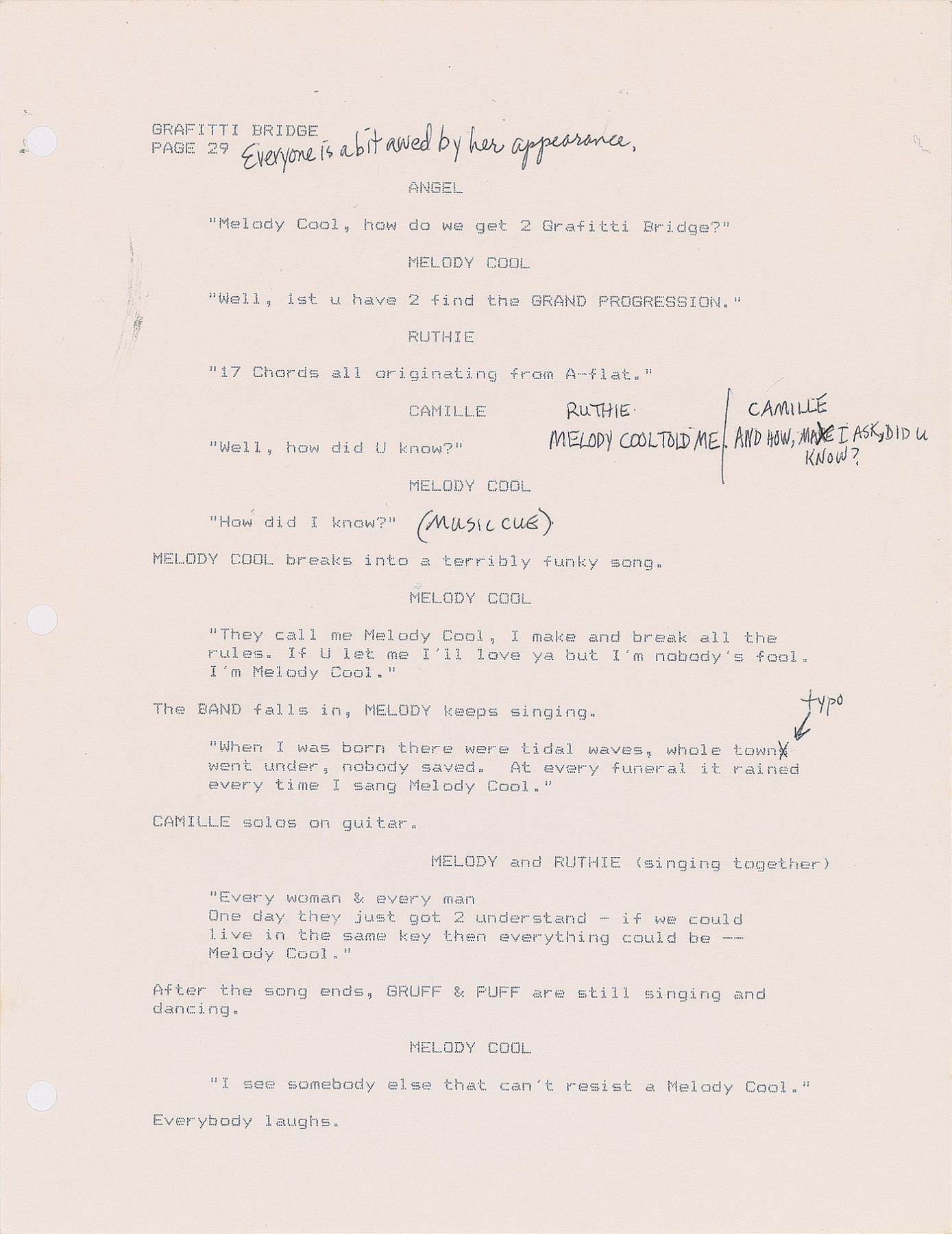 Prince Graffiti Bridge Script with Handwritten Notes