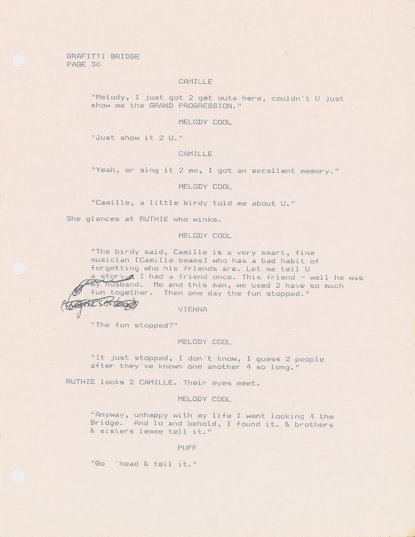 Prince Graffiti Bridge Script with Handwritten Notes