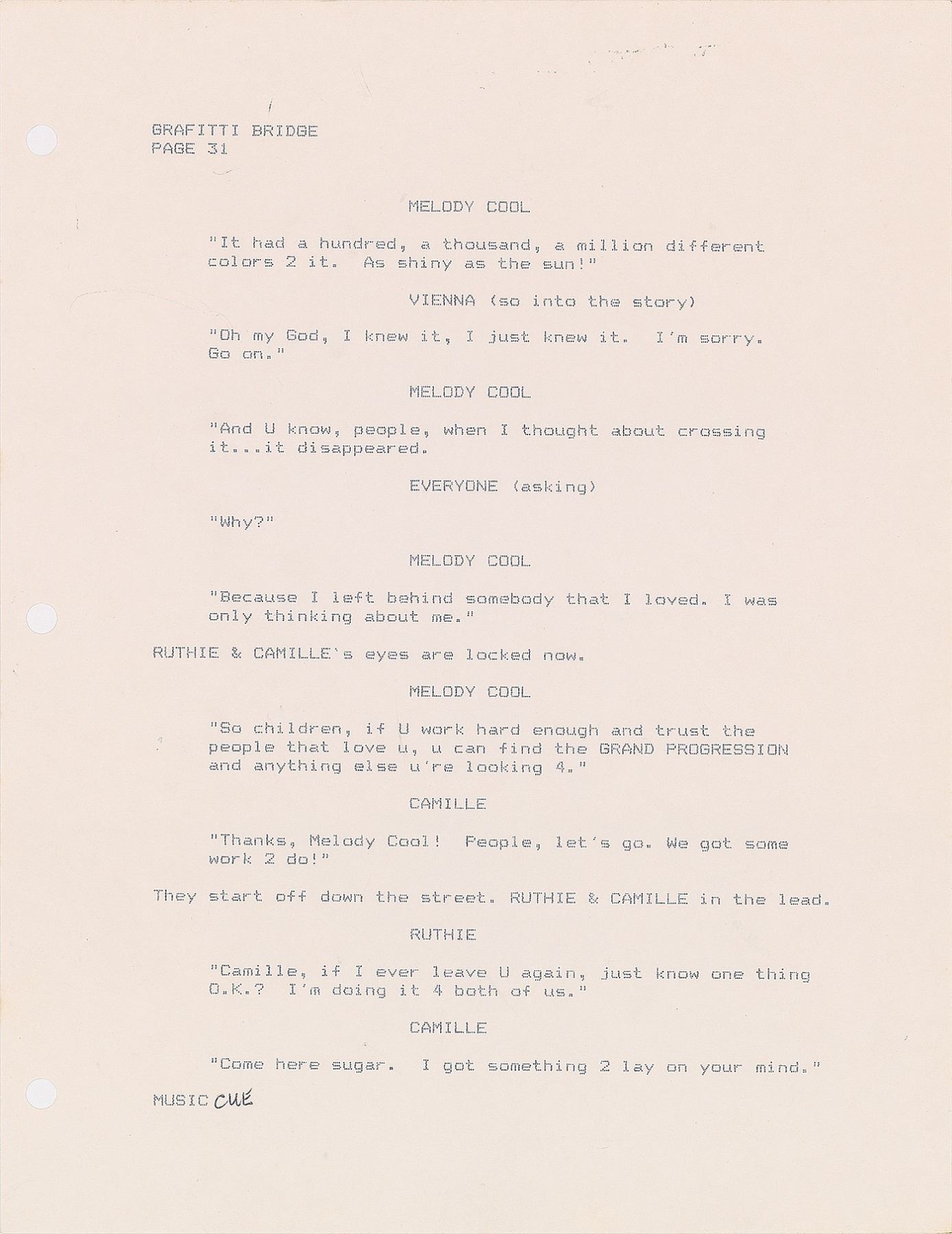 Prince Graffiti Bridge Script with Handwritten Notes