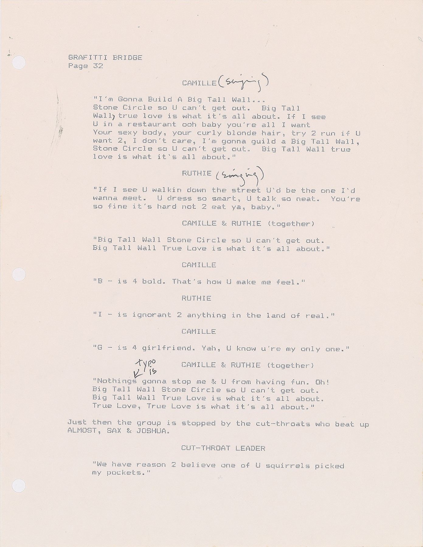 Prince Graffiti Bridge Script with Handwritten Notes