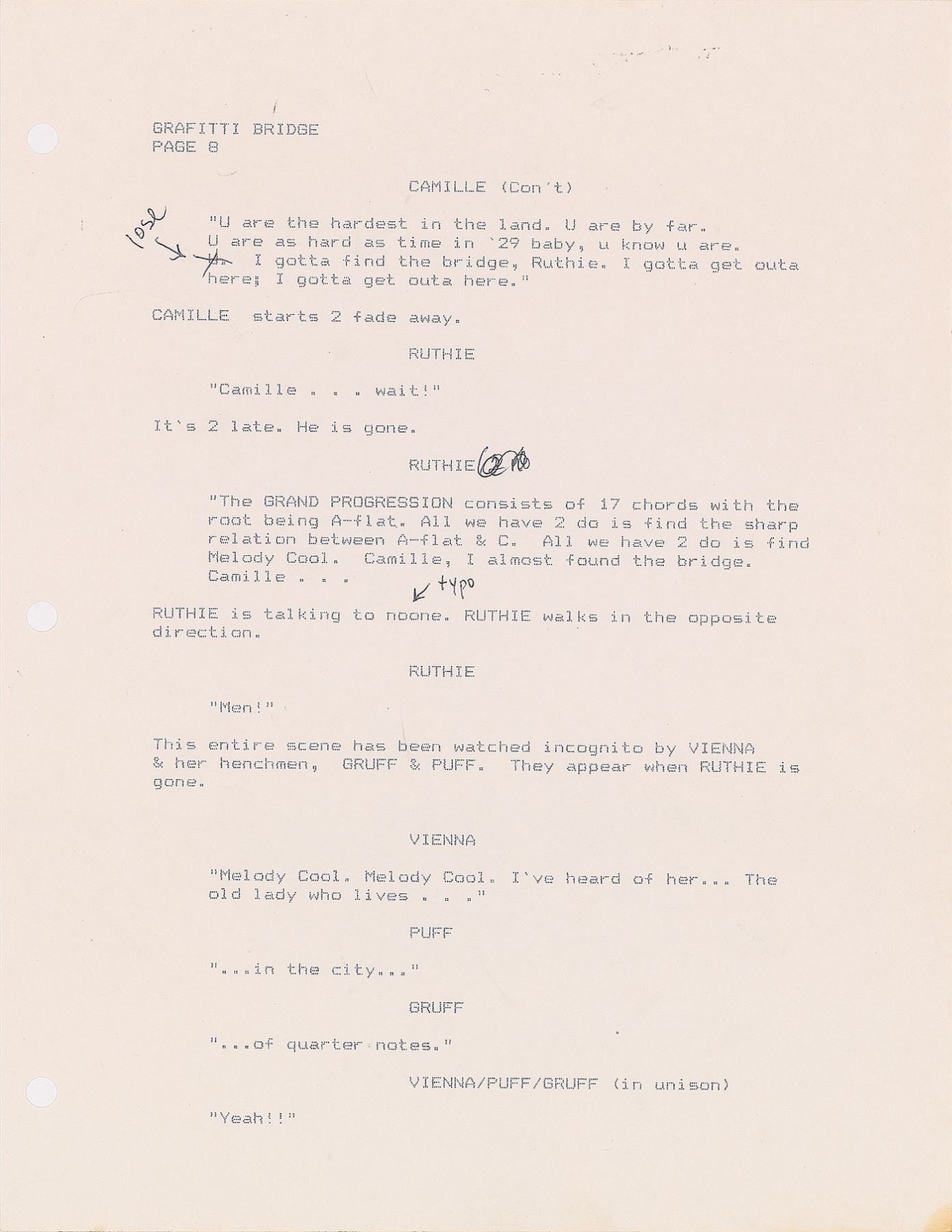 Prince Graffiti Bridge Script with Handwritten Notes