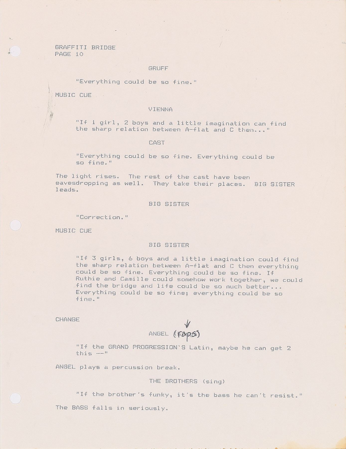 Prince Graffiti Bridge Script with Handwritten Notes