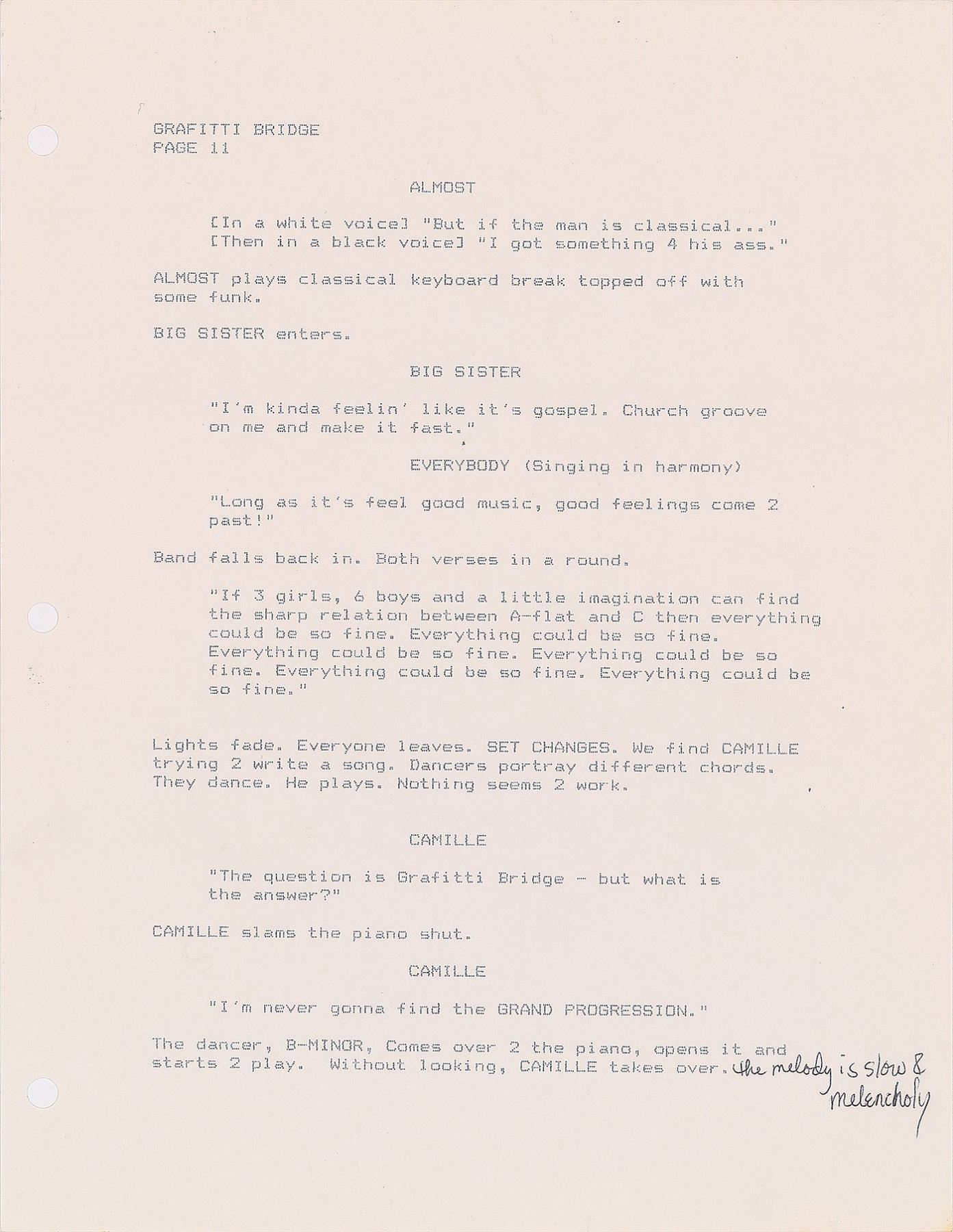 Prince Graffiti Bridge Script with Handwritten Notes