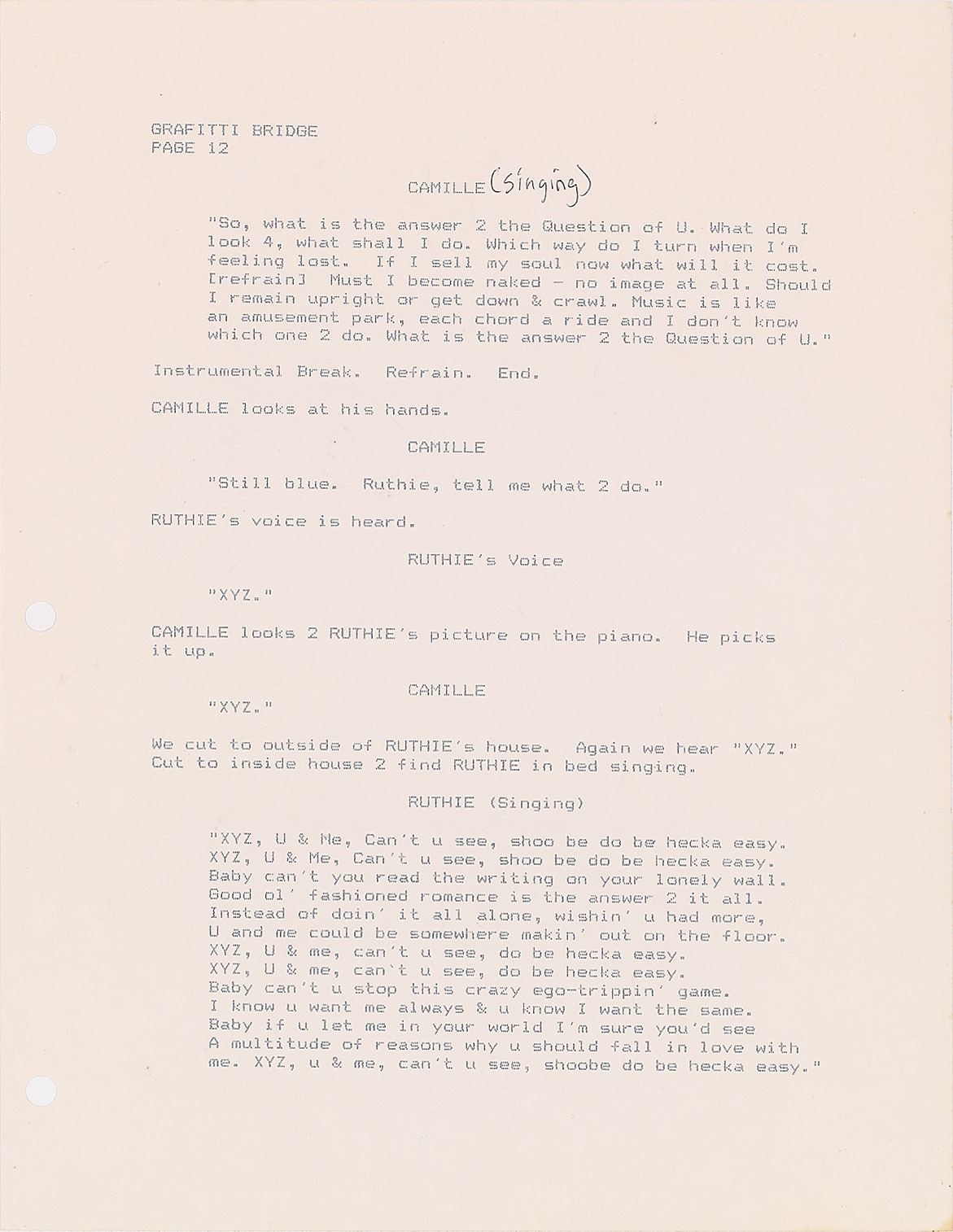 Prince Graffiti Bridge Script with Handwritten Notes
