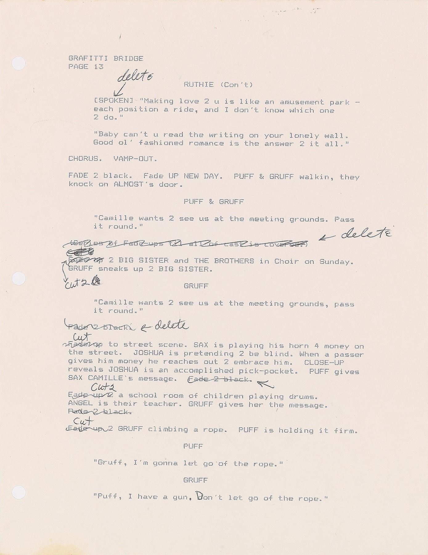 Prince Graffiti Bridge Script with Handwritten Notes
