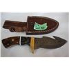 Image 1 : 4" Damascus Knife w/Gut Hook, Buffalo Horn/Wood Handle & Brass Guard