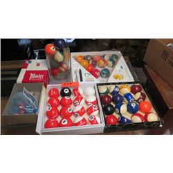 Lot of Misc. Billiards Balls, Pool Cue Chalk, etc.