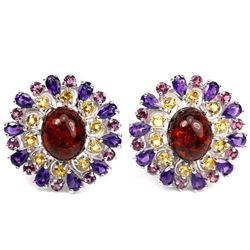 NATURAL AMBER AMETHYST CITRINE RHODOLITE GARNET Earring