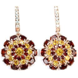 NATURAL Dark RED GARNET, CITRINE Earrings