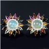 Image 1 : NATURAL RAINBOW WHITE OPAL & TOURMALINE EARRINGS