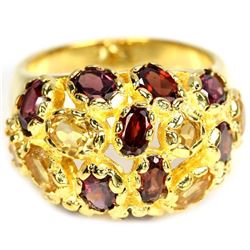 NATURAL AAA MULTI COLOR GARNET & CITRINE RING