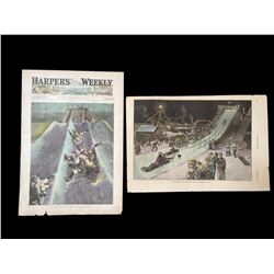19thc Hand-colored Engravings, Winter Sports