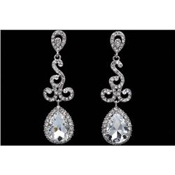 Rhodium Plated Clear Crystal Rhinestone Drop Dangle Chandelier Earrings