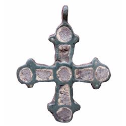 Ancient Viking Bronze Cross Pendant Kievan Rus. Enamel