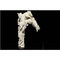 Carved Antler Wolf Pack Cane Walking Stick Handle