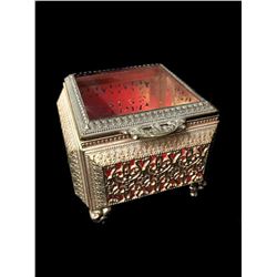 Vintage Ornate Pierced Brass Jewel Casket
