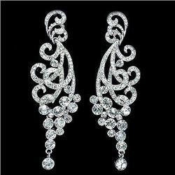 Rhodium Plated Clear Crystal Rhinestone Spindrift Bridal Chandelier Earrings
