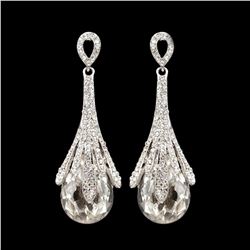Rhodium Plated Clear Crystal Rhinestone Wedding Drop Dangle Earrings