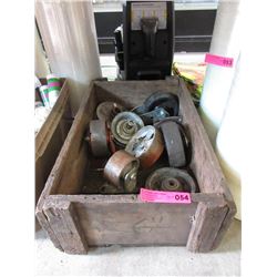 Old Wooden Crate With Metal Wheels