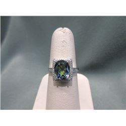 Large 3.5 CT Mystic Topaz & Diamond Ring