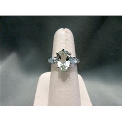Huge Green Amethyst, Blue Topaz & Diamond Ring