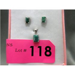New Matching Emerald & Diamond Pendant & Earrings