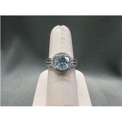 Huge 3 CT Blue Topaz & Diamond Ring
