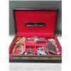 Image 2 : Large Wood Jewelry Box & Contents