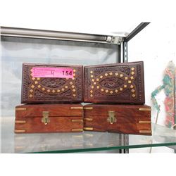 4 Brass Inlayed Wood Keepsake Boxes