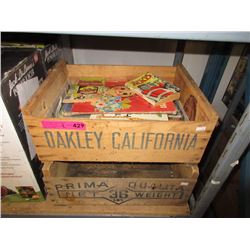 2 Wood Fruit Crates & Children's Books