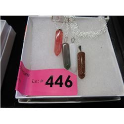 4 New Polished Gemstone Pendants on Silver Chains