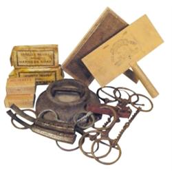 Iron horse tether, 2 horse shoe knive...