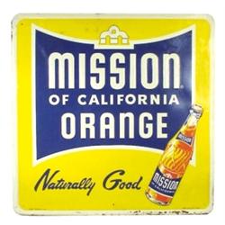 Mission Orange embossed tin sign, ver...