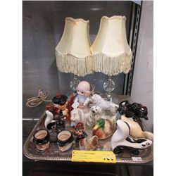 2 Vintage Vanity Lamps & Assorted Collectibles