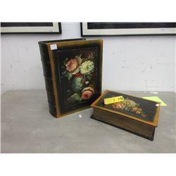 2 Hand Painted Book Shaped Keepsake Boxes