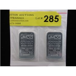 2 x 1 Oz. Johnson Matthey .999 Silver Bars