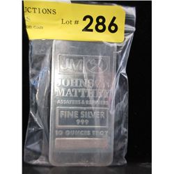 10 Oz. Johnson Matthey .999 Silver Bar
