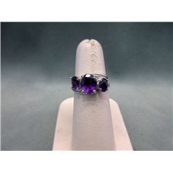 Purple Amethyst & Diamond Trio Ring
