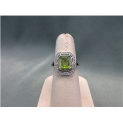 Green Peridot & White Topaz Ring